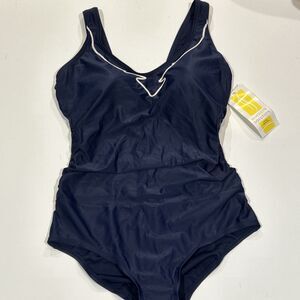 Silhouette Solution 14 D Cup One Piece Swimsuit Navy Blue White Accent